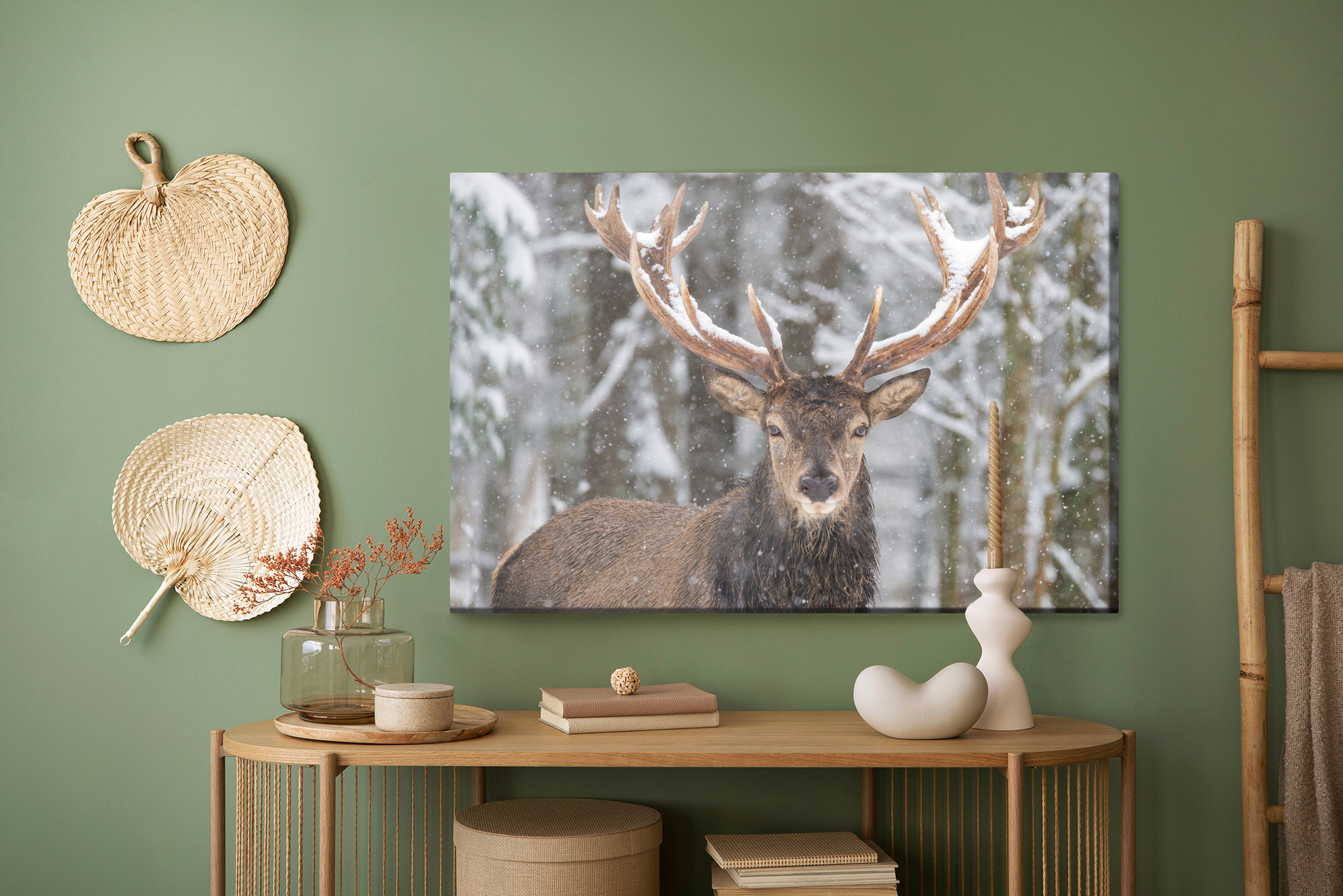 Forest canvas wall art: Deer in winter scenery – elegant living room decor - Image 6