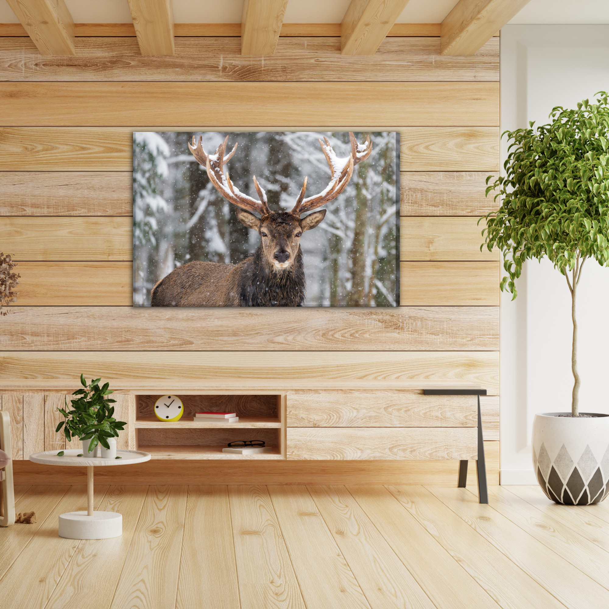 Forest canvas wall art: Deer in winter scenery – elegant living room decor - Image 3