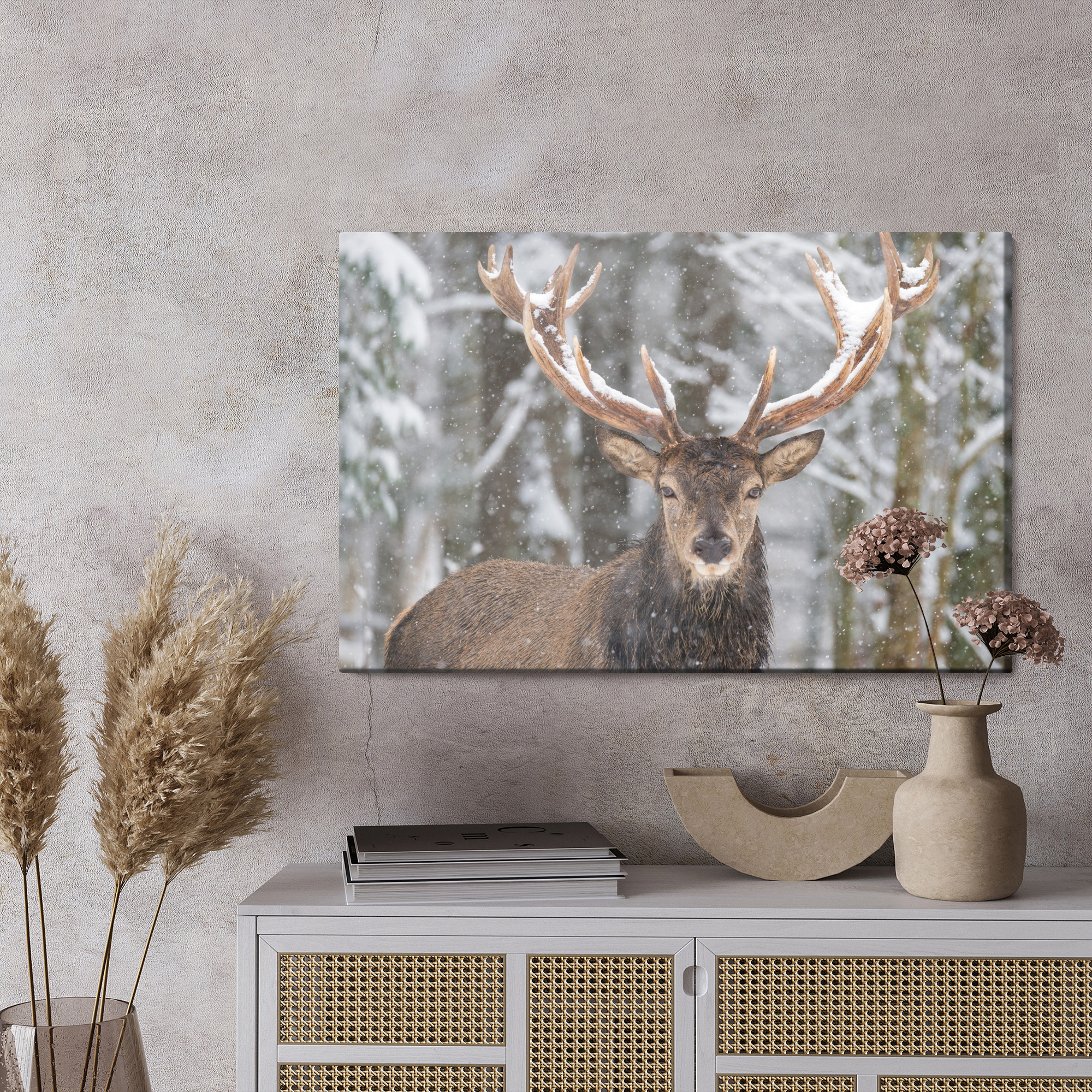 Forest canvas wall art: Deer in winter scenery – elegant living room decor - Image 4