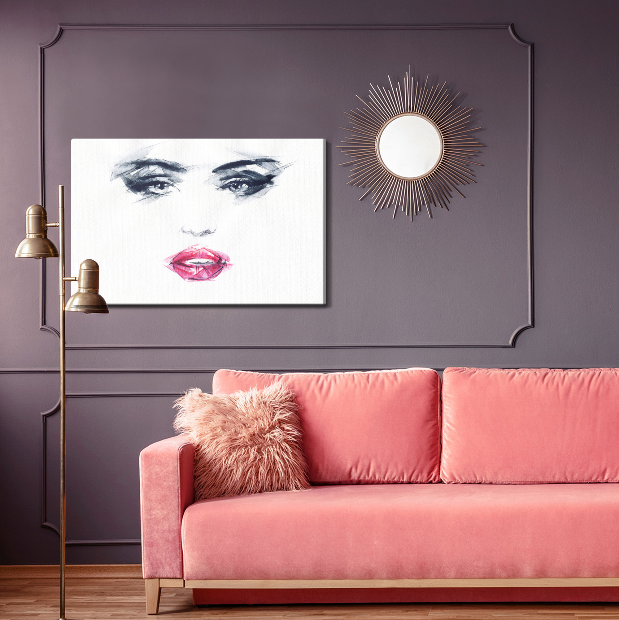 Female Face with Red Lips – Minimalist Canvas Wall Art - Image 4