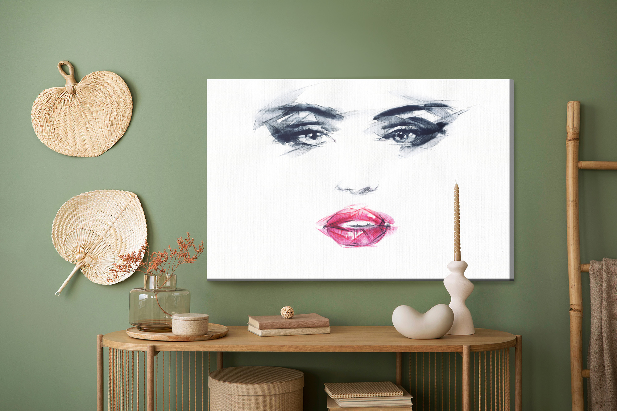 Female Face with Red Lips – Minimalist Canvas Wall Art - Image 5