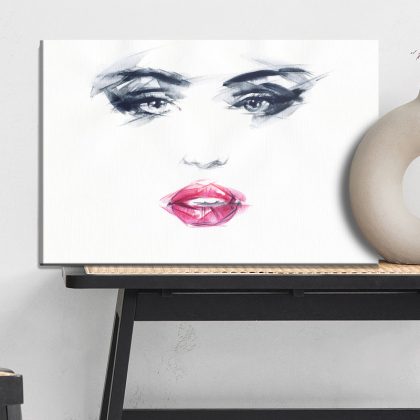 Female Face with Red Lips – Minimalist Canvas Wall Art