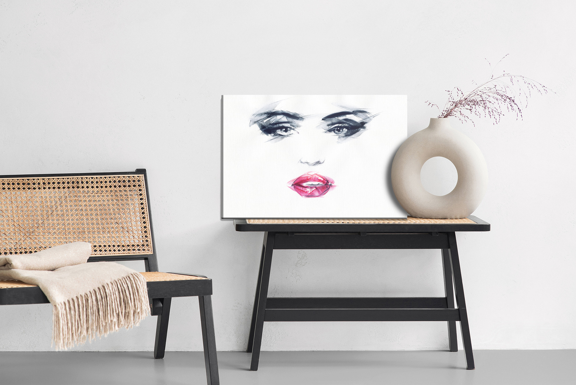 Female Face with Red Lips – Minimalist Canvas Wall Art - Image 6