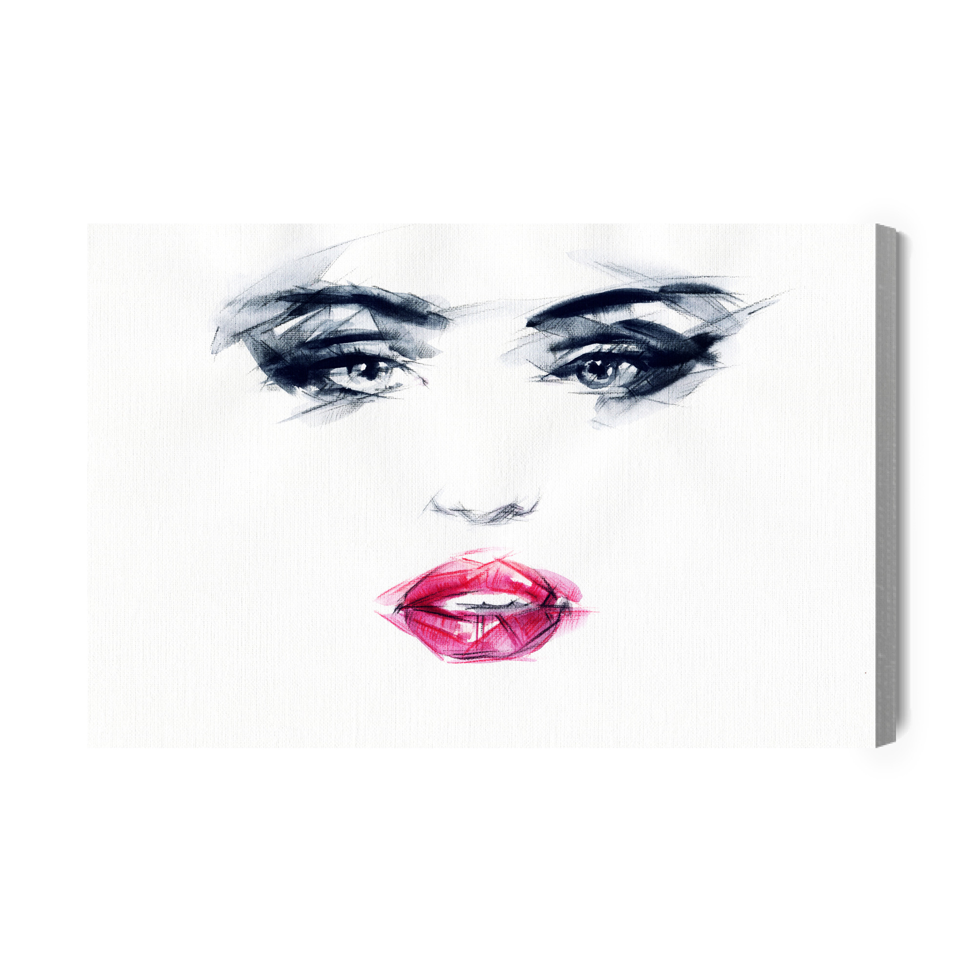 Female Face with Red Lips – Minimalist Canvas Wall Art - Image 2
