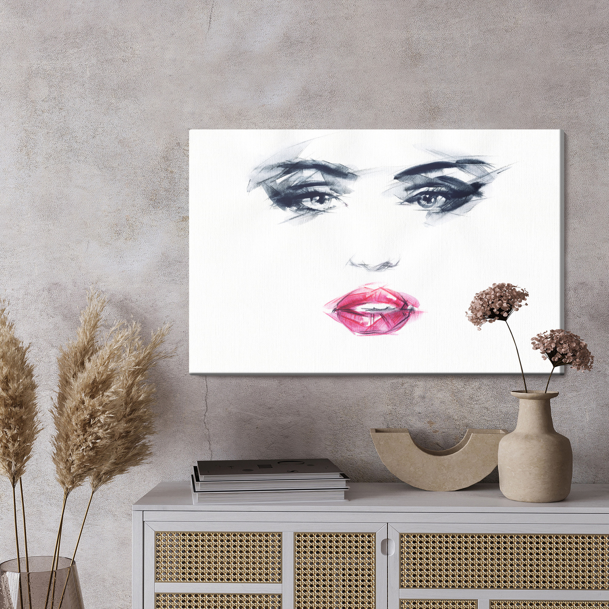 Female Face with Red Lips – Minimalist Canvas Wall Art - Image 3