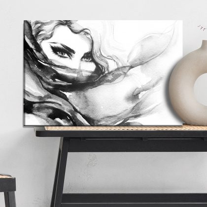 Black and white canvas art: Mysterious woman – elegance for the living room