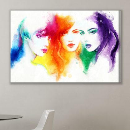 Colorful canvas art: Watercolor female portraits – perfect for the living room