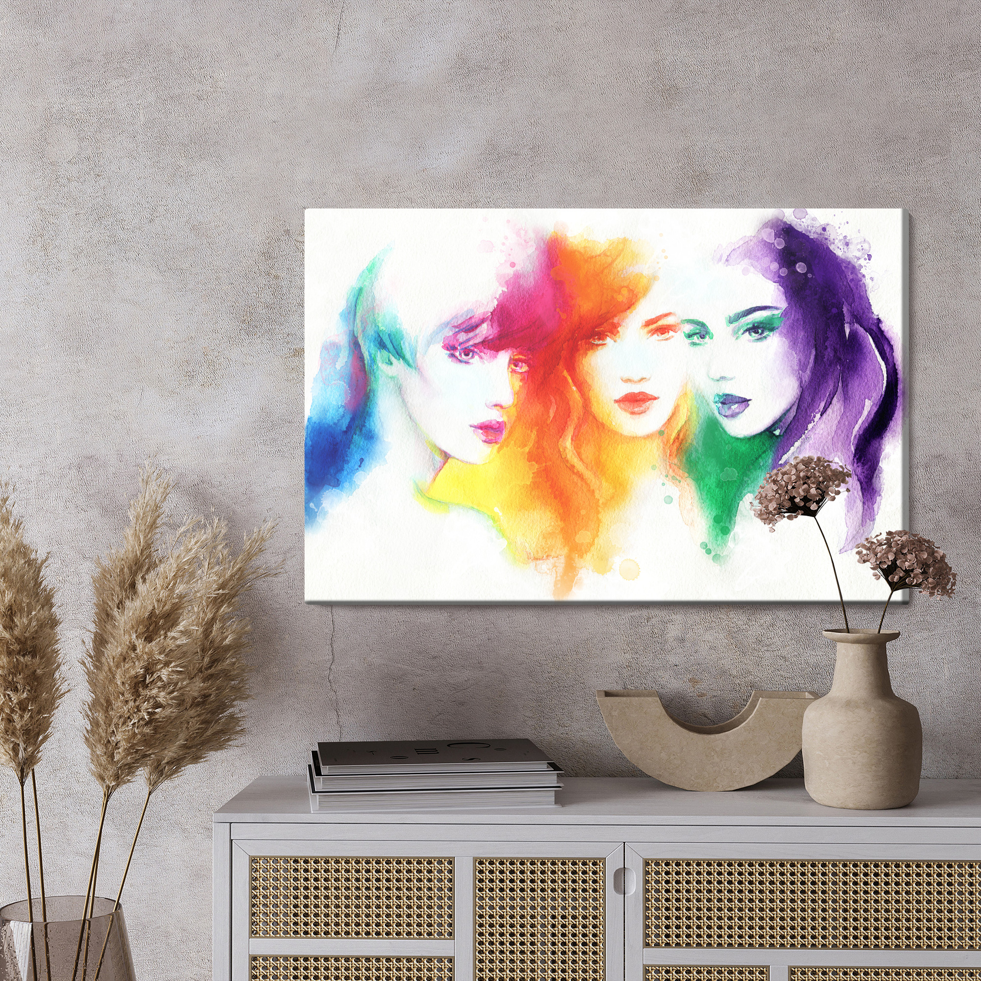 Colorful canvas art: Watercolor female portraits – perfect for the living room - Image 4