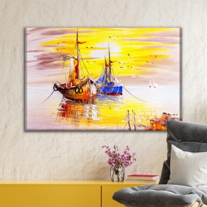 Painterly canvas wall art: sailboats at sunset
