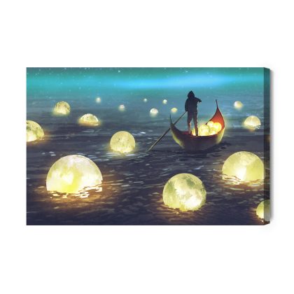 Canvas Wall Art: Magical Night at Sea – Moon Fishing