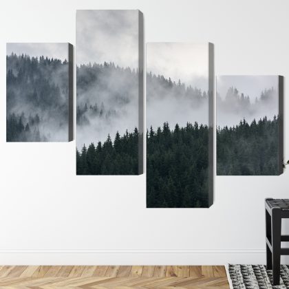 Forest in Mist - 4-Panel Canvas Wall Art