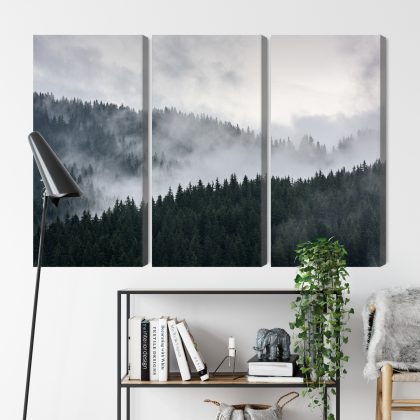 Foggy Mountain Forest – Triptych Canvas Wall Art
