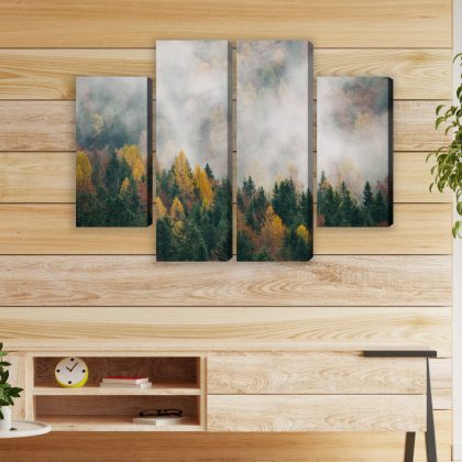 Autumn Forest in Mist – 4-Panel Canvas Wall Art