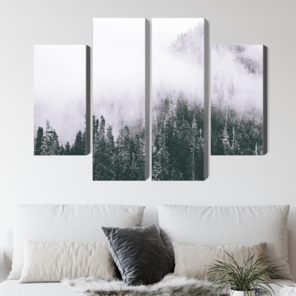 Misty Mountain Forest - 4-Panel Canvas Wall Art