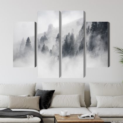Misty Mountain Forest – 4-Panel Canvas Wall Art