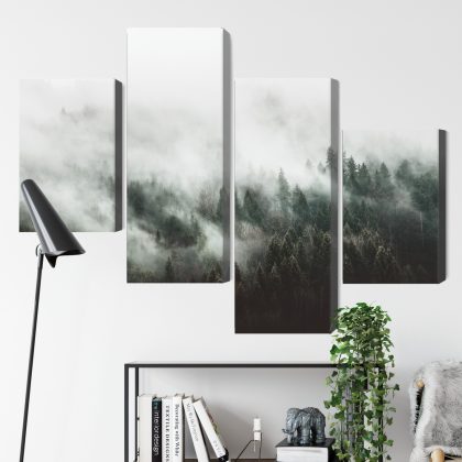 Misty Forest – Four-Panel Canvas Wall Art for Living Room