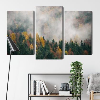 Misty Autumn Forest – Triptych Canvas Wall Art