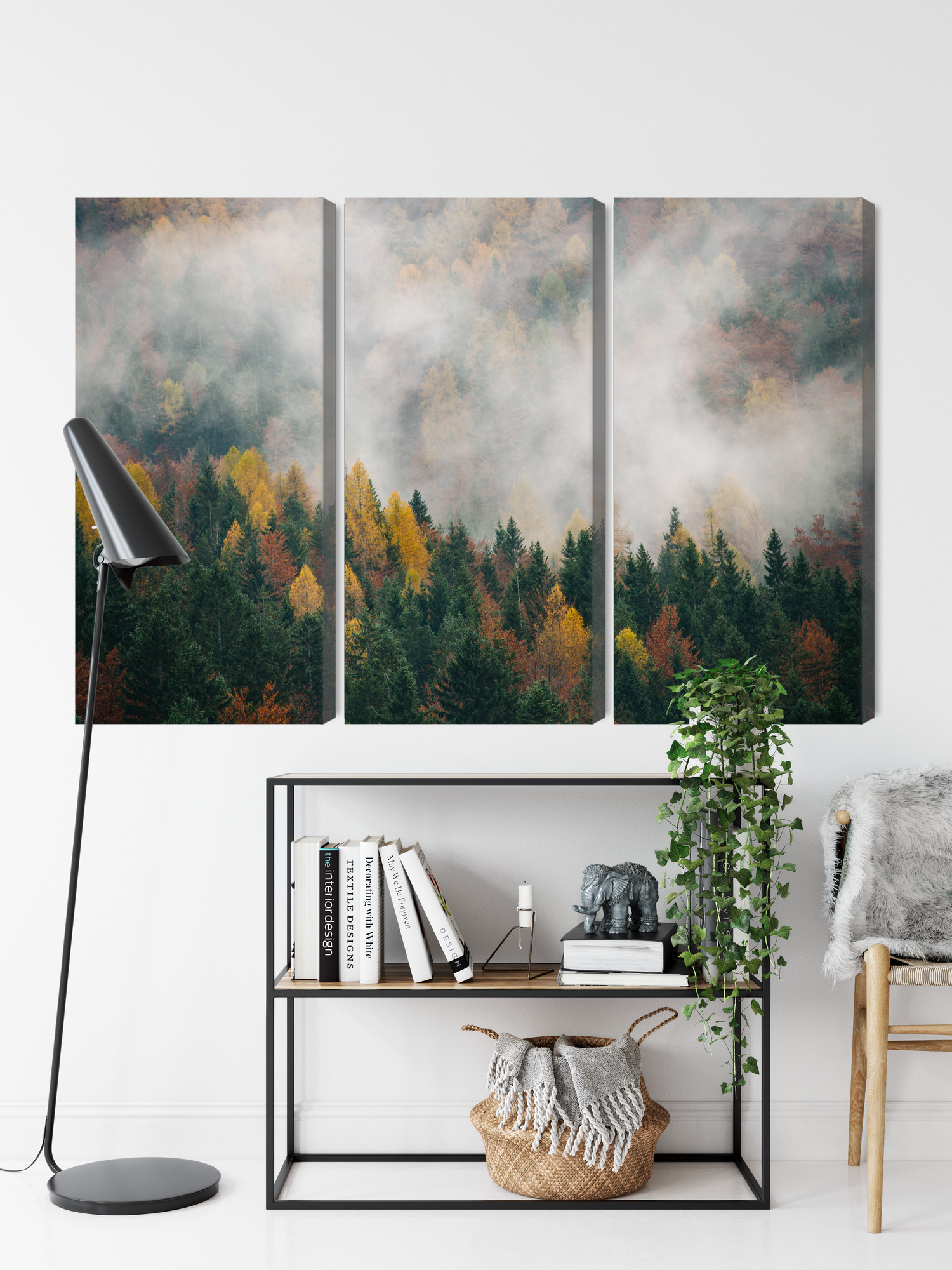 Autumn Forest in Mist – Triptych Canvas Wall Art - Image 8