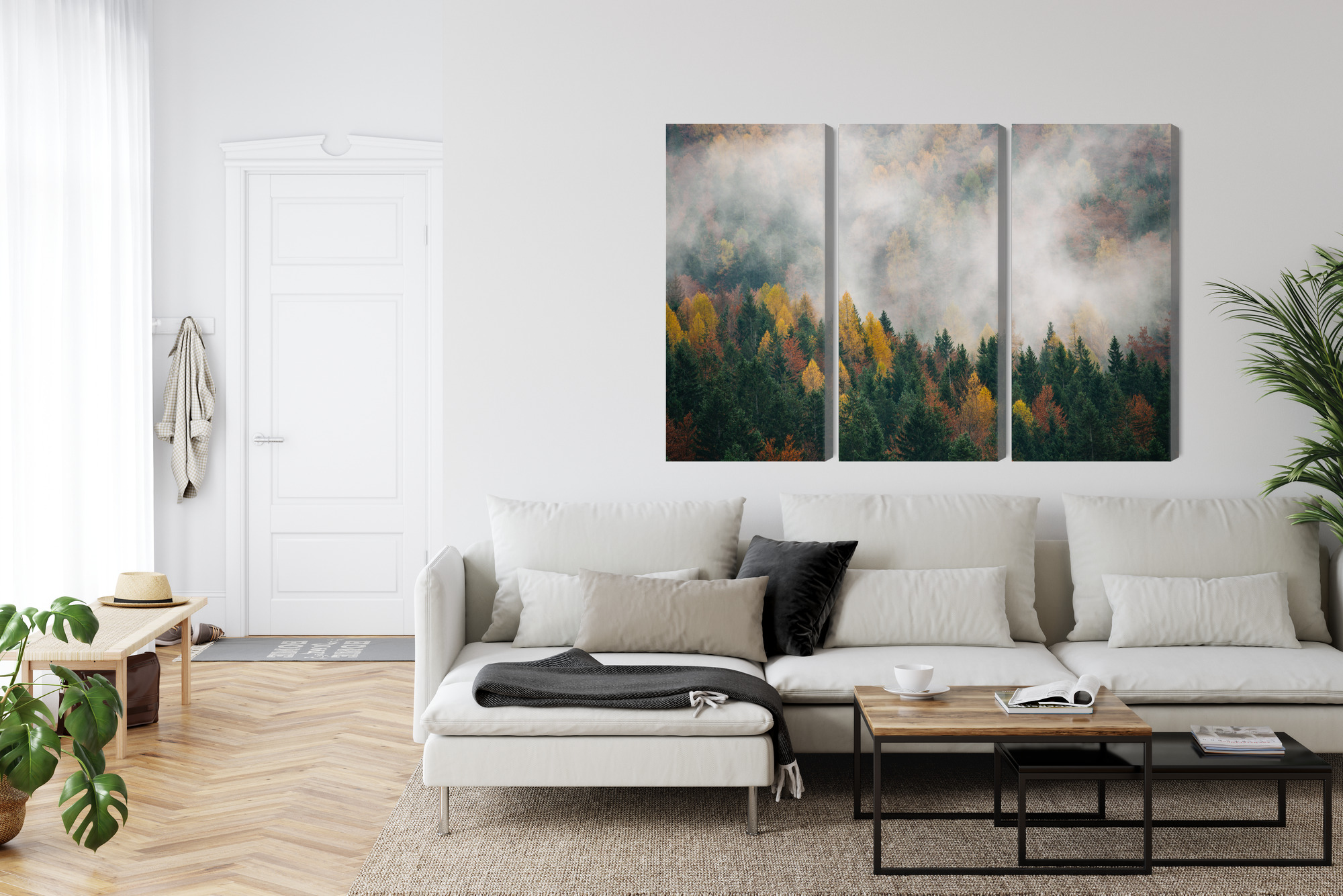 Autumn Forest in Mist – Triptych Canvas Wall Art - Image 5
