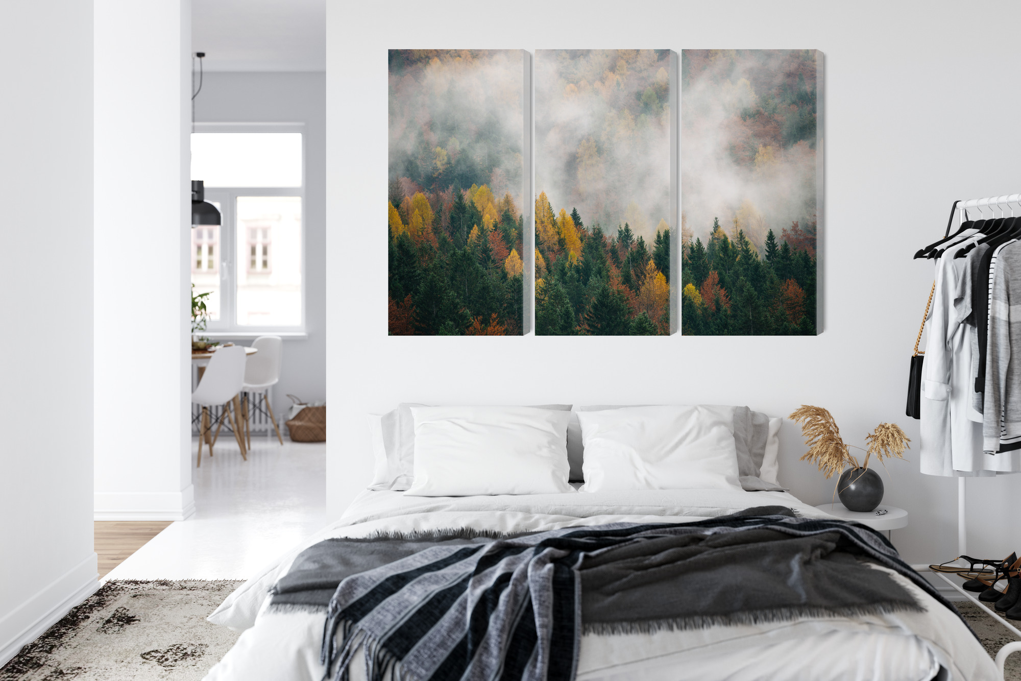 Autumn Forest in Mist – Triptych Canvas Wall Art - Image 6