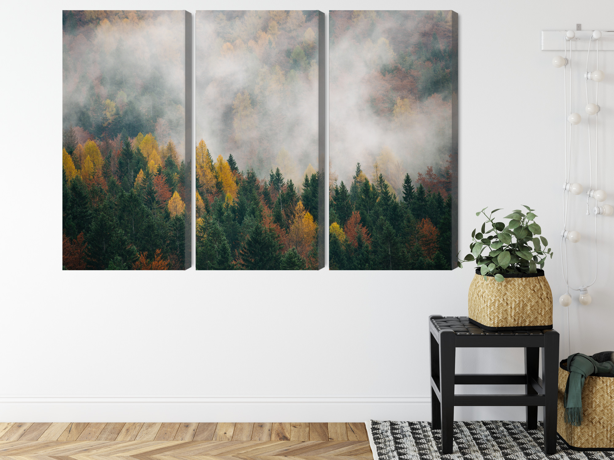 Autumn Forest in Mist – Triptych Canvas Wall Art - Image 7