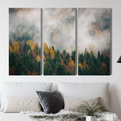 Autumn Forest in Mist – Triptych Canvas Wall Art