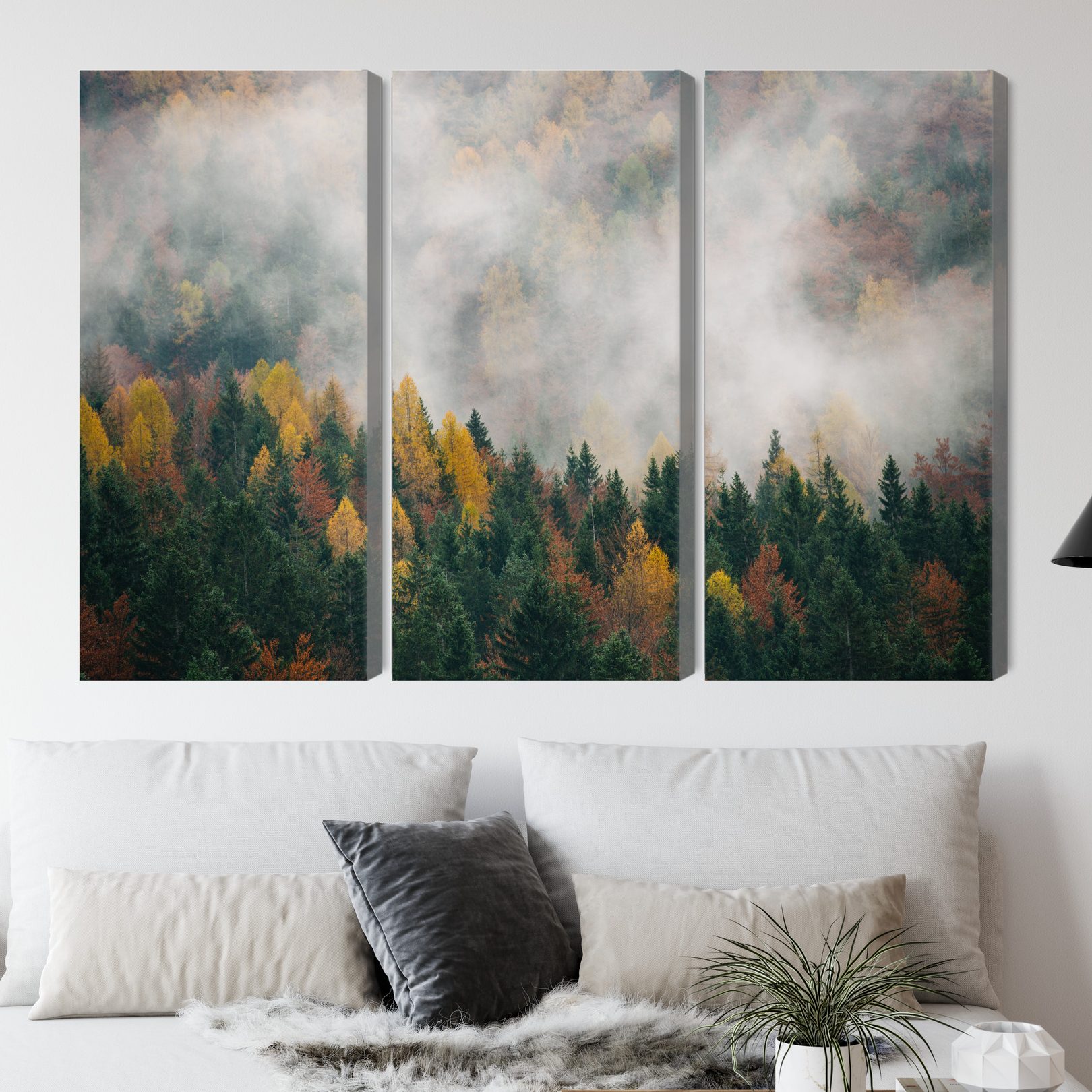Autumn Forest in Mist – Triptych Canvas Wall Art