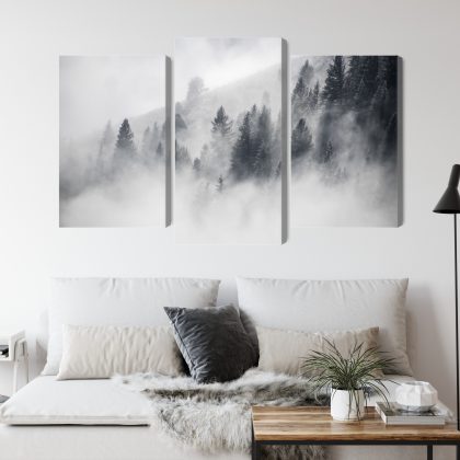 Mist Over a Mountain Forest - Triptych Canvas Wall Art