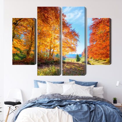 Golden Autumn in the Mountains - 4-Panel Canvas Wall Art