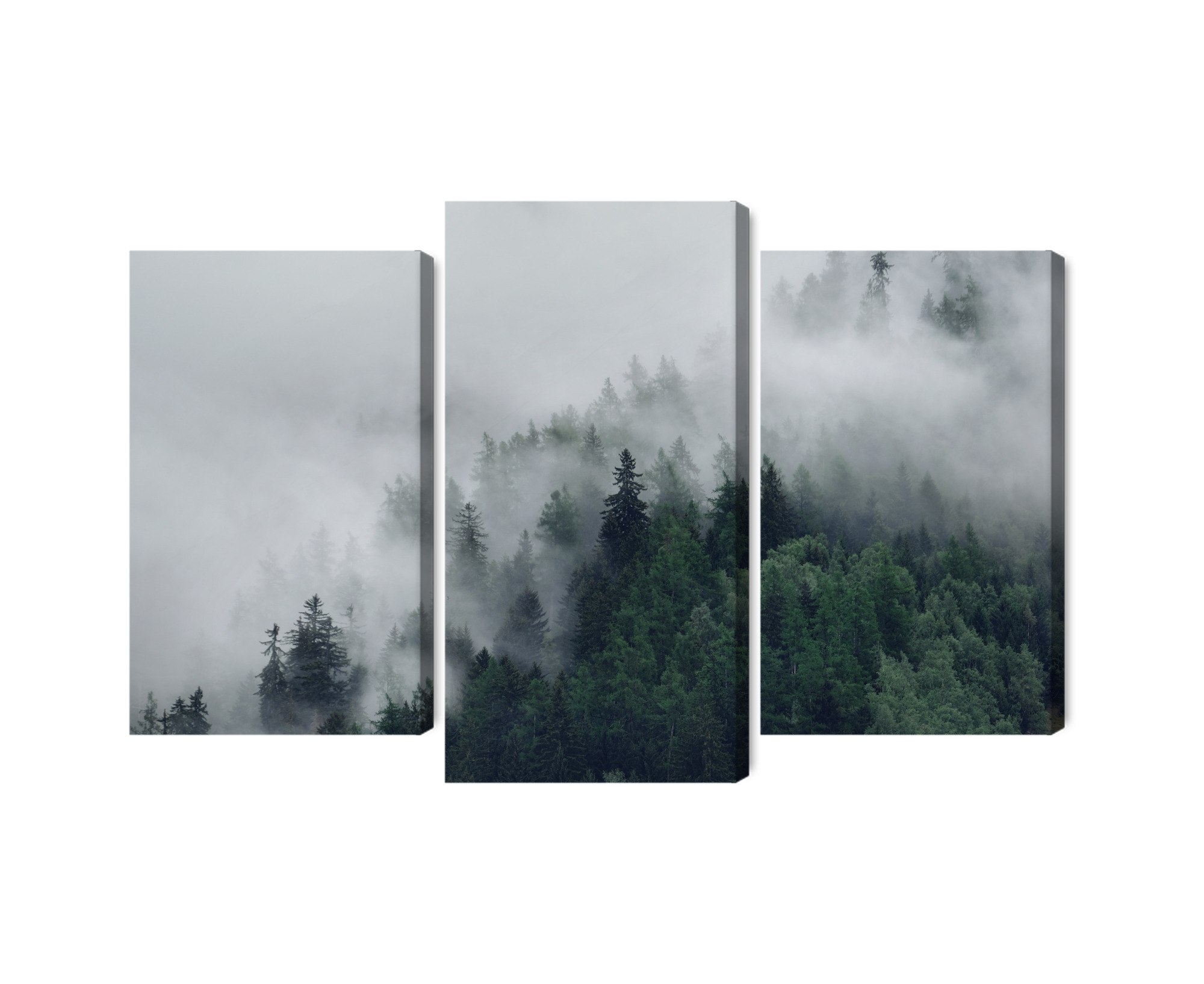 Misty Mountain Forest - Triptych Canvas Wall Art - Image 2