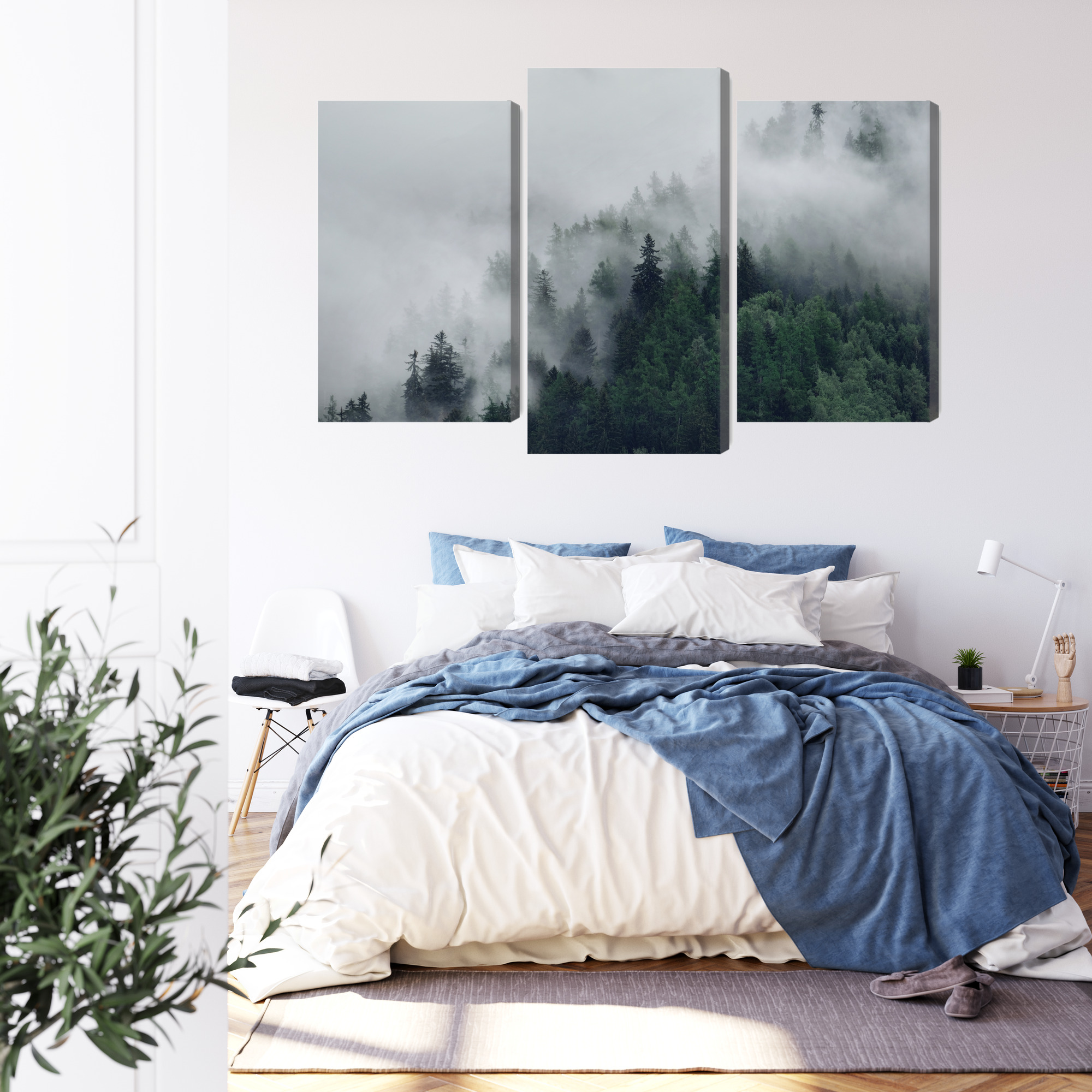 Misty Mountain Forest - Triptych Canvas Wall Art - Image 3
