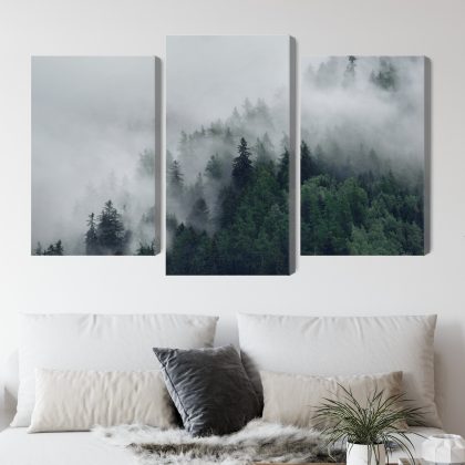 Misty Mountain Forest - Triptych Canvas Wall Art