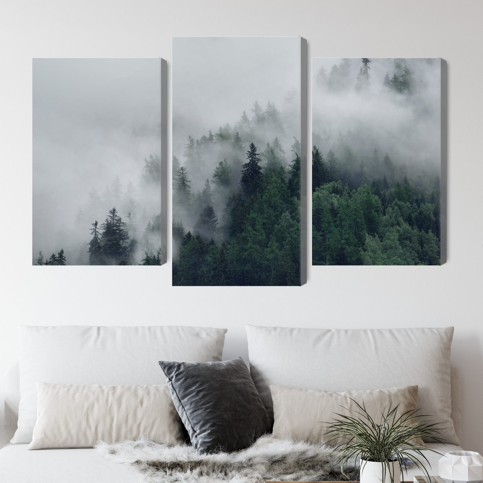 Misty Mountain Forest - Triptych Canvas Wall Art