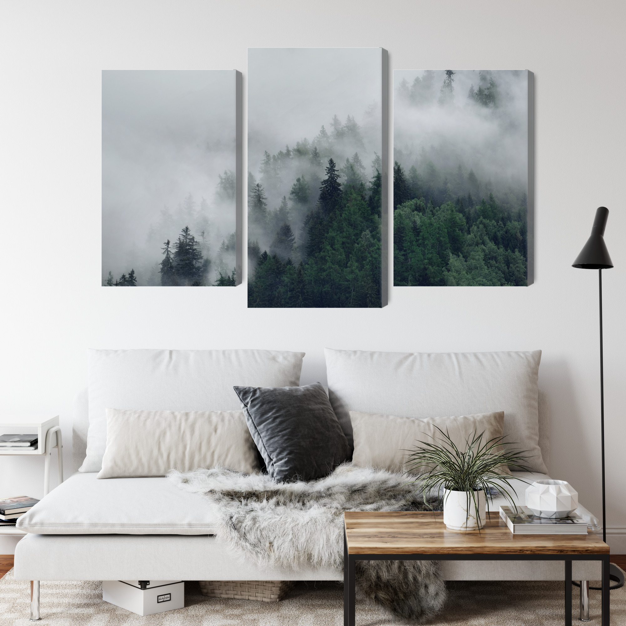 Misty Mountain Forest - Triptych Canvas Wall Art - Image 4