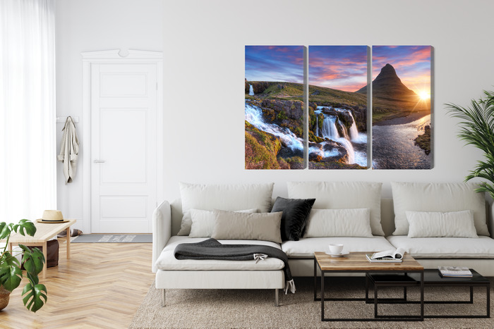 Sunset Over a Waterfall – Triptych Canvas Wall Art - Image 6