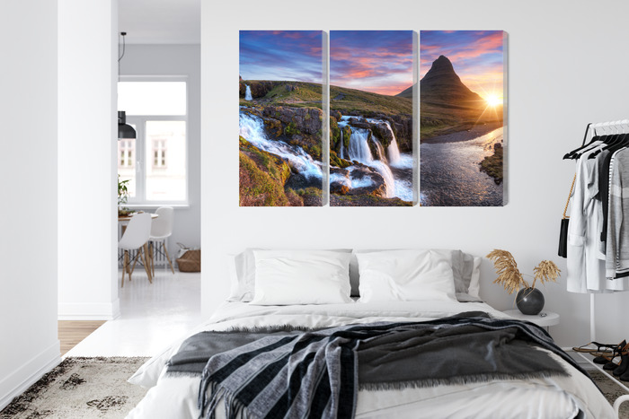 Sunset Over a Waterfall – Triptych Canvas Wall Art - Image 7