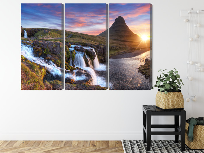 Sunset Over a Waterfall – Triptych Canvas Wall Art - Image 8
