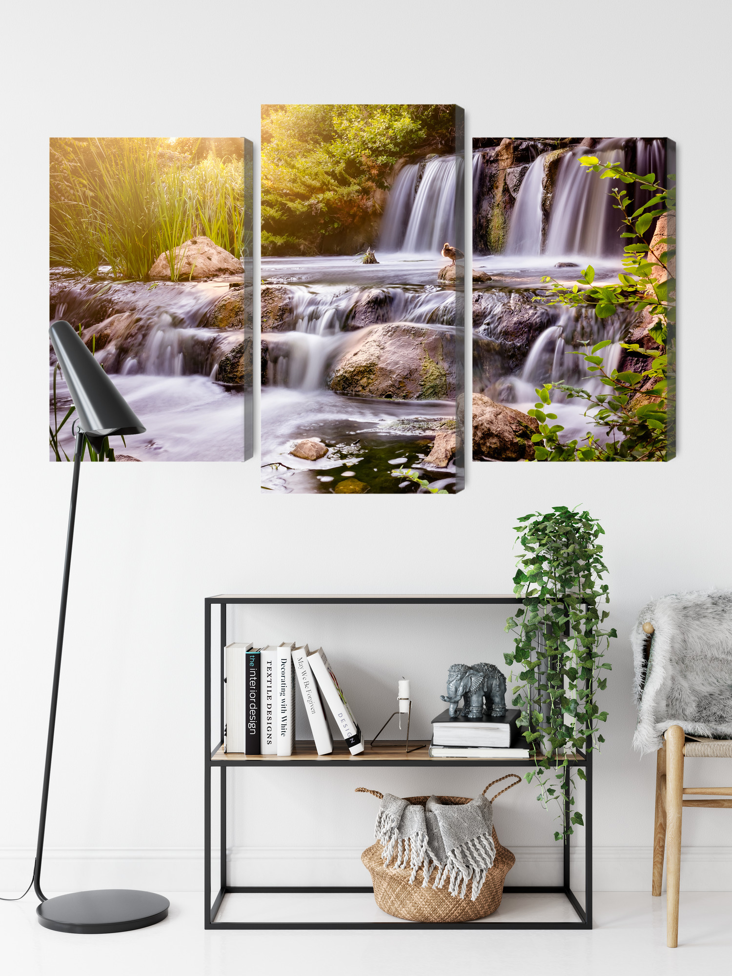 Sunlit Waterfall Triptych – Canvas Wall Art - Image 9