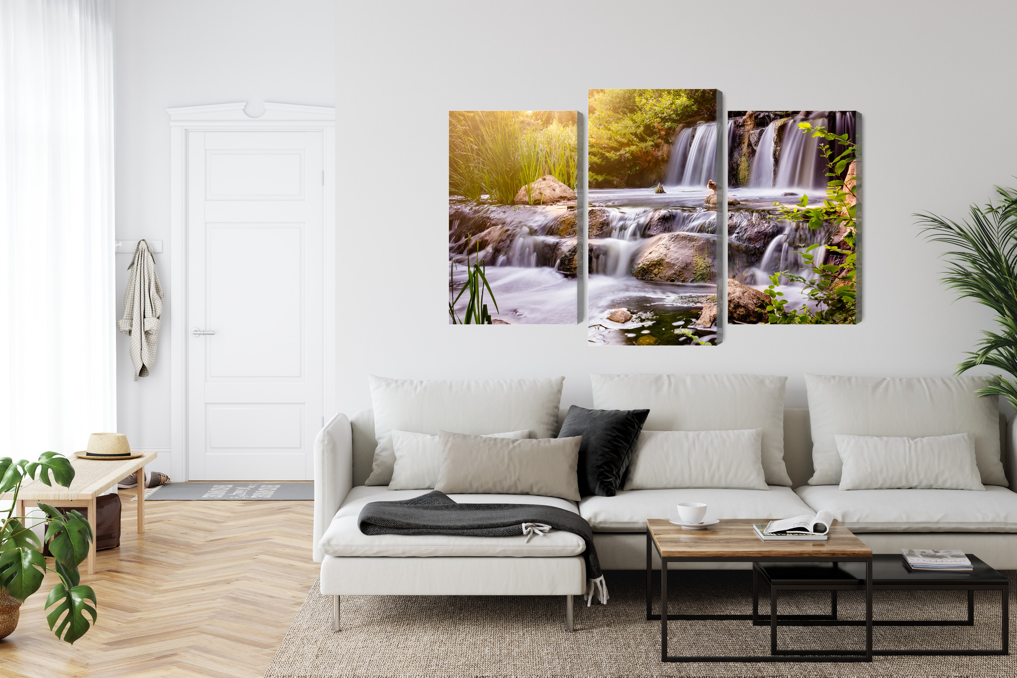 Sunlit Waterfall Triptych – Canvas Wall Art - Image 6