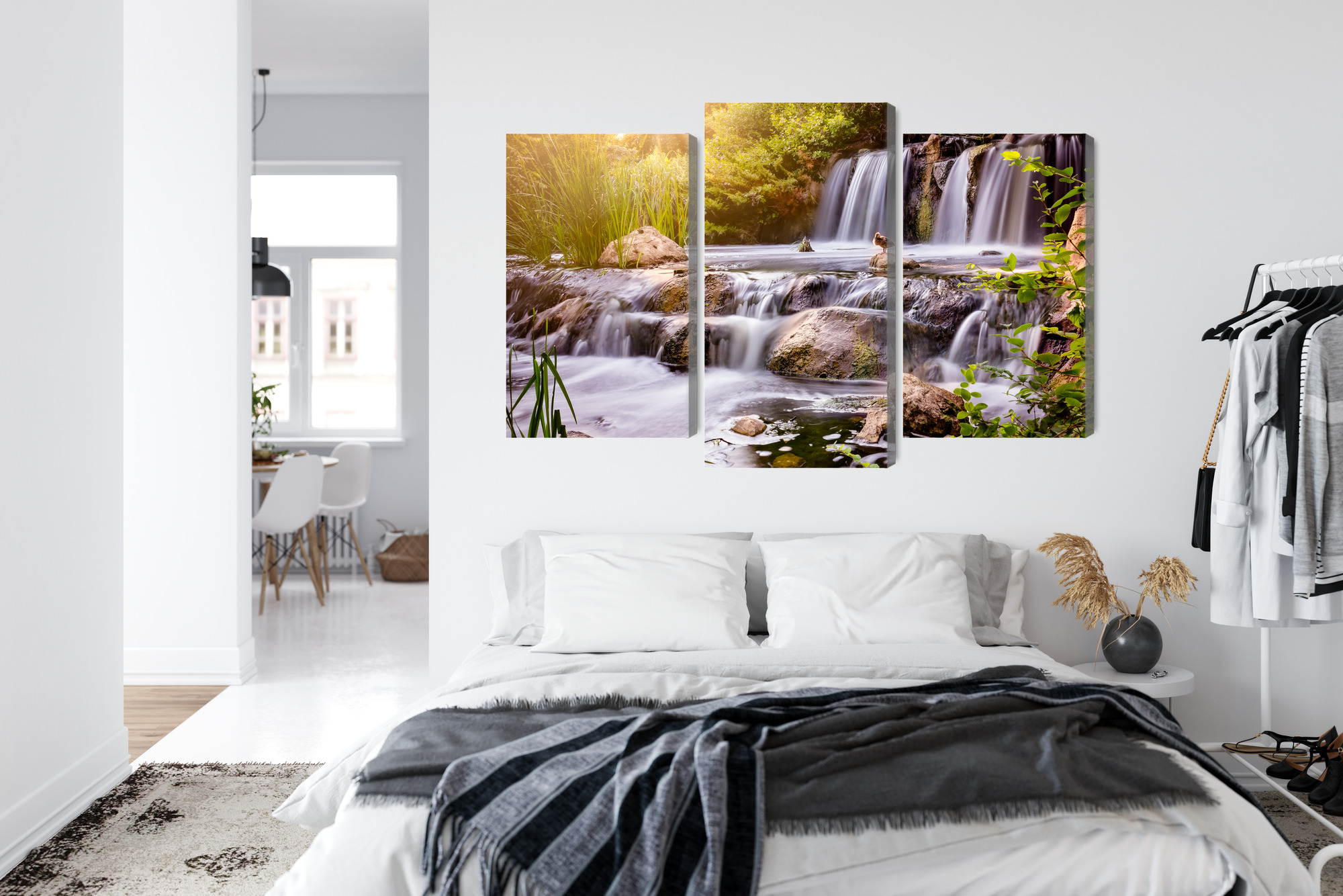 Sunlit Waterfall Triptych – Canvas Wall Art - Image 7