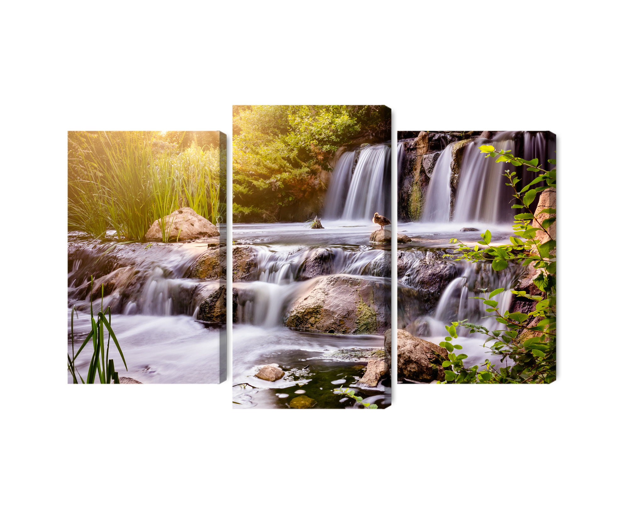 Sunlit Waterfall Triptych – Canvas Wall Art - Image 2