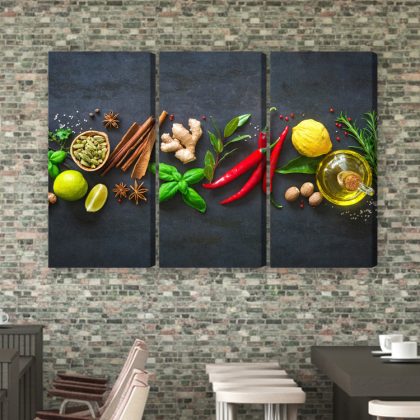 Spices and Herbs on Black – Triptych Canvas Wall Art