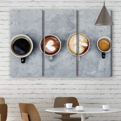 Coffee Triptych on Concrete – Canvas Wall Art for Kitchen