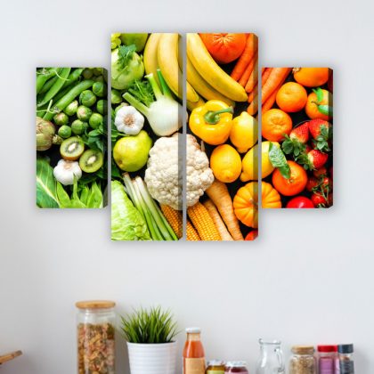 Colorful Fruits and Vegetables – 4-Panel Canvas Wall Art