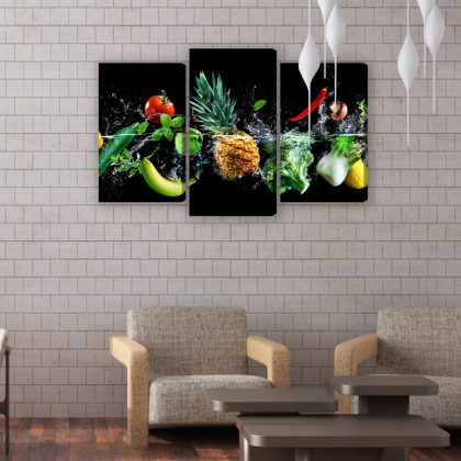 Juicy Fruit Splash - Triptych Canvas Wall Art