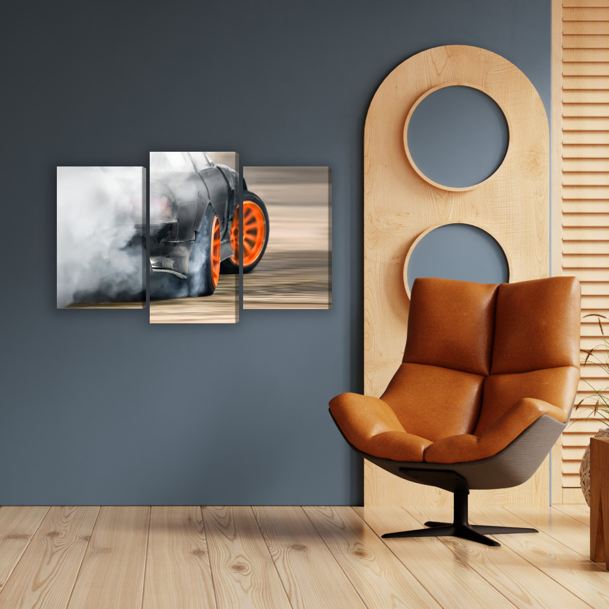 Drift and Tire Smoke - Triptych Canvas Wall Art - Image 3