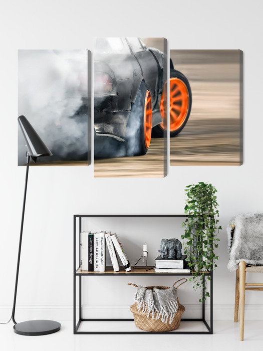Drift and Tire Smoke - Triptych Canvas Wall Art - Image 9