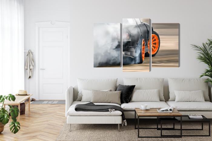 Drift and Tire Smoke - Triptych Canvas Wall Art - Image 6