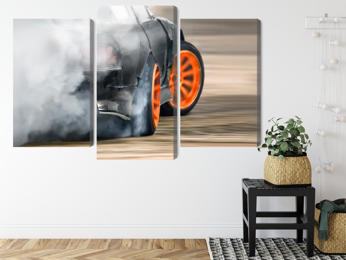 Drift and Tire Smoke - Triptych Canvas Wall Art - Image 8