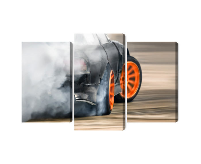 Drift and Tire Smoke - Triptych Canvas Wall Art - Image 2